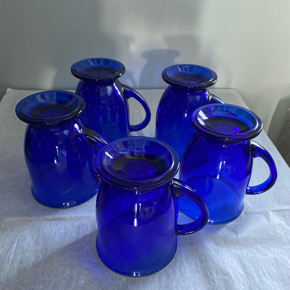 4 STARBUCKS BLUE GLASS MUGS - Picture 2 of 5